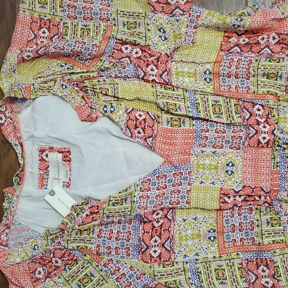 Anthropologie Robin Tiered red yellow floral mini sundress short sleeves Large - Picture 16 of 16